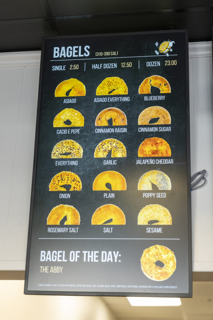 A list of bagels offered at Jeff's Bagel Run